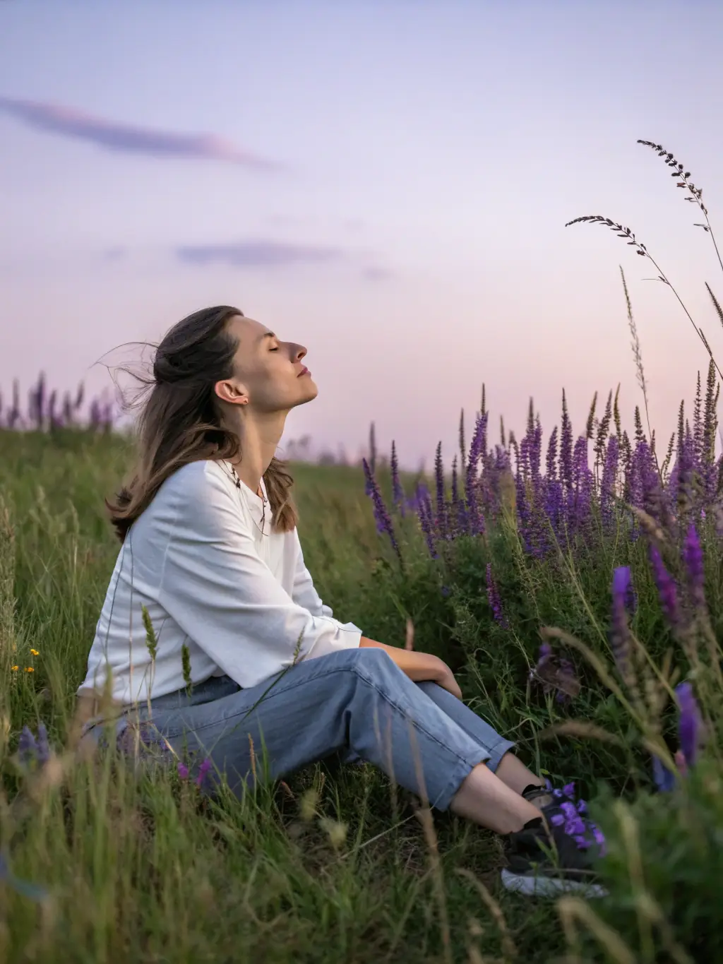 A client practicing mindfulness and meditation with a coach in a peaceful, natural setting, promoting relaxation and mental clarity.